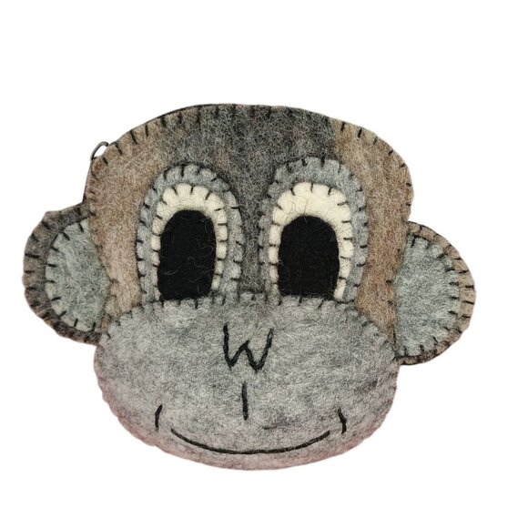 Felt Monkey Coin Purse From The Fabric Bin With Zipper & Pom Pom - Picture 1 of 7